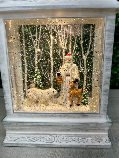 10.5 Inch Lighted Spinning Water Globe Lantern With Holiday Scene Two Styles