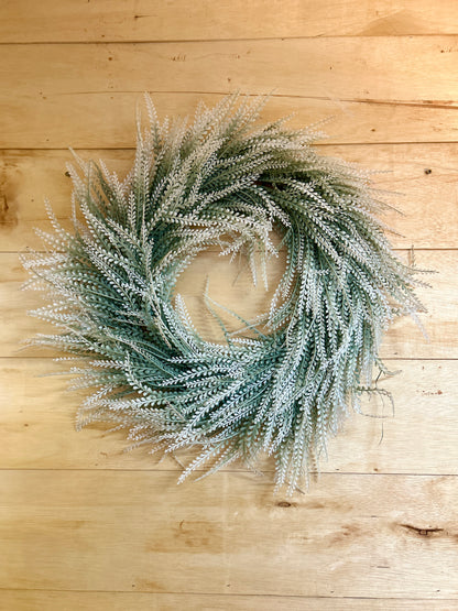 24 Inch Frosted White Round Bead Grass Wreath