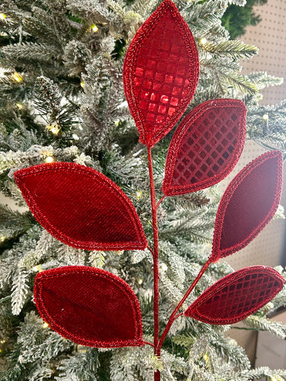 28 Inch Red Square Sequin Glitter Leaf Spray