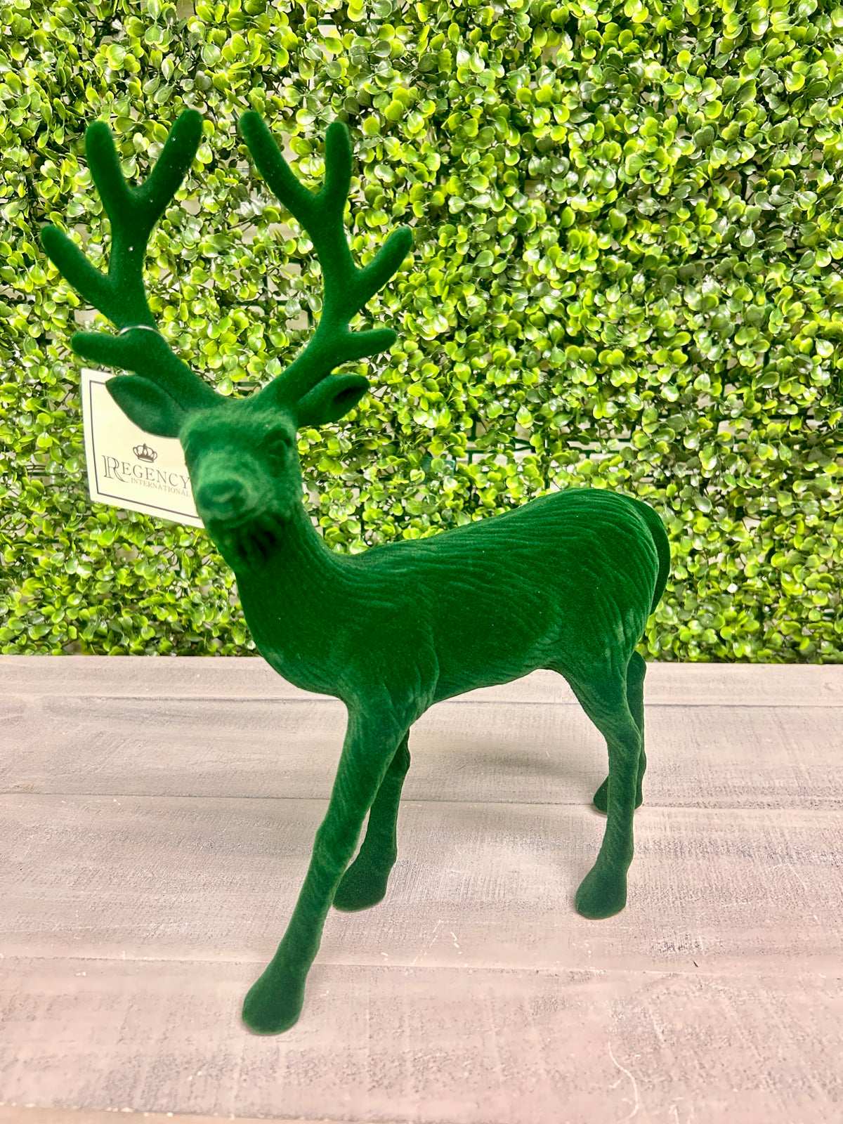 13 Inch Green Plastic Flocked Standing Deer