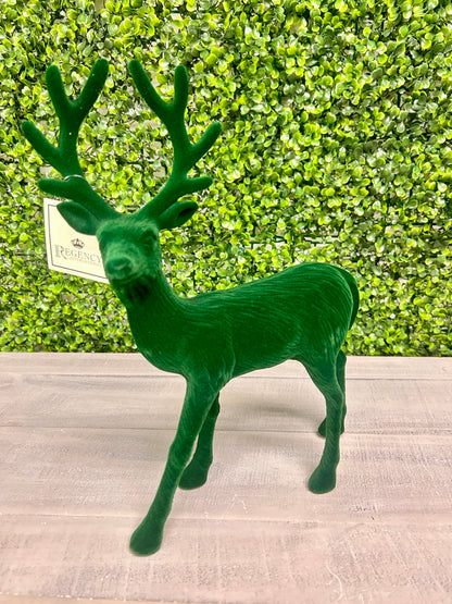 13 Inch Green Plastic Flocked Standing Deer