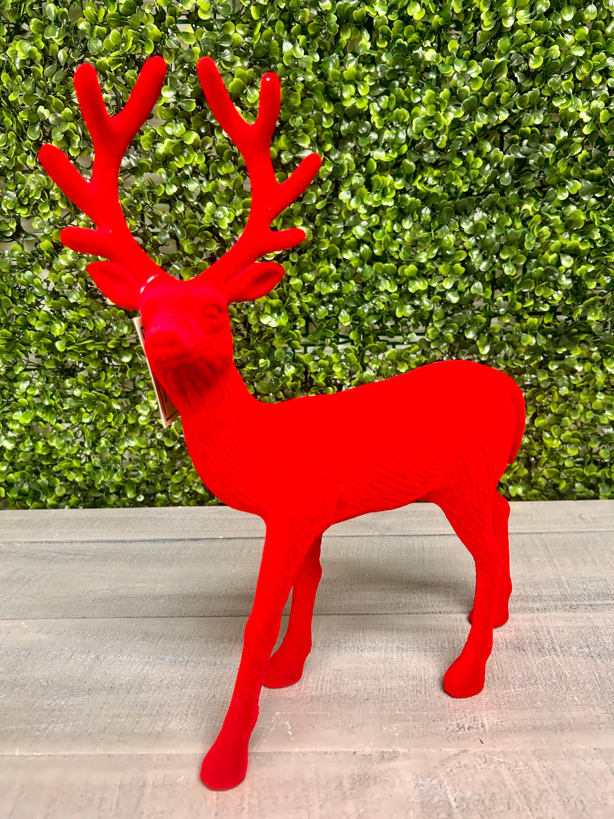 13 Inch Red Plastic Flocked Standing Deer