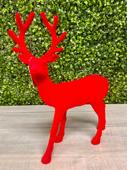 13 Inch Red Plastic Flocked Standing Deer