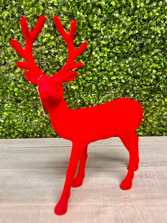 13 Inch Red Plastic Flocked Standing Deer