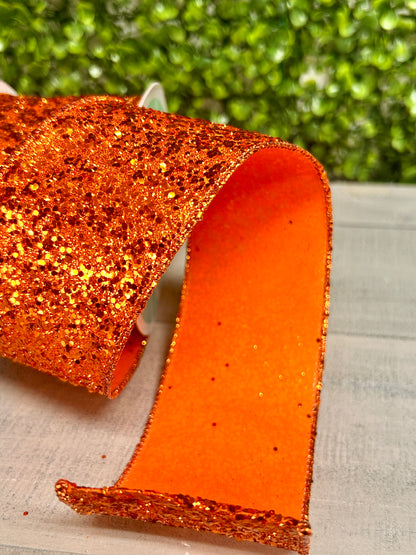 2.5 Inch By 10 Yard Orange Large Glitter Ribbon