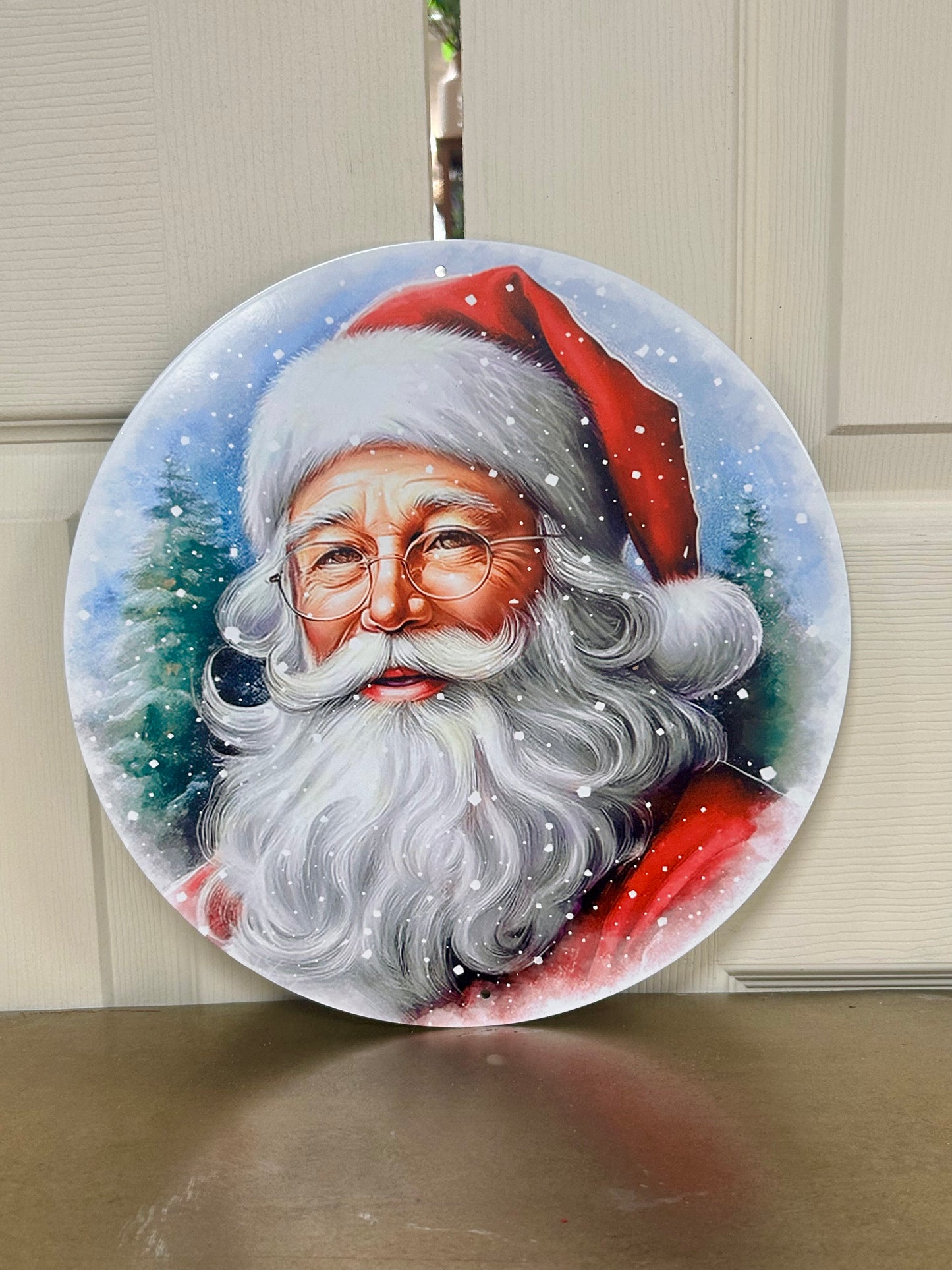 12 Inch Santa With Glasses Metal Sign