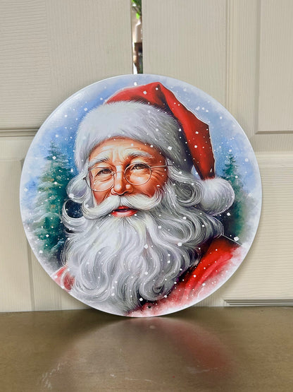 12 Inch Santa With Glasses Metal Sign