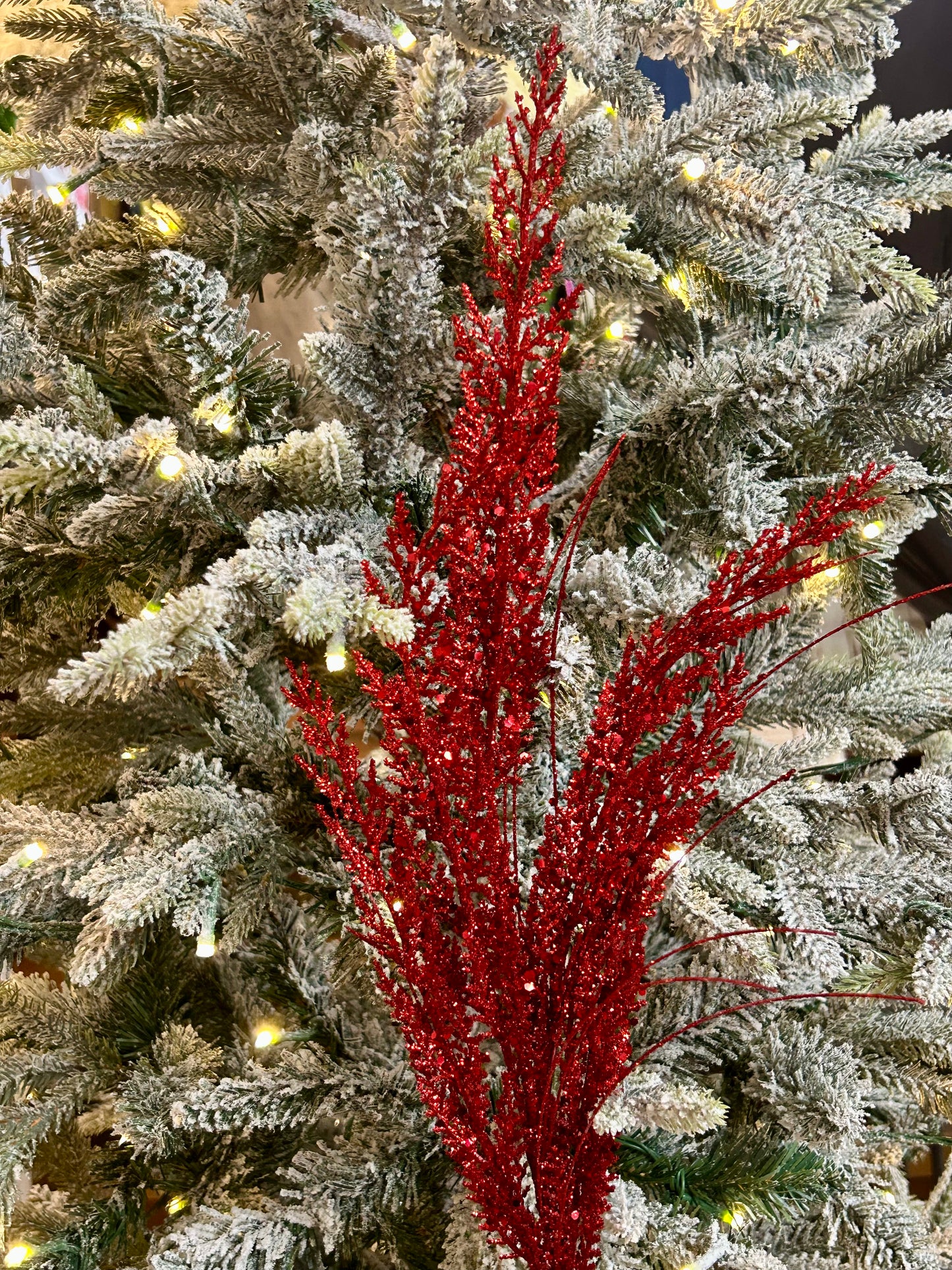 27 Inch Red Glittered Cedar Spray