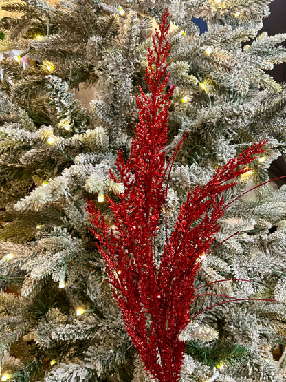 27 Inch Red Glittered Cedar Spray