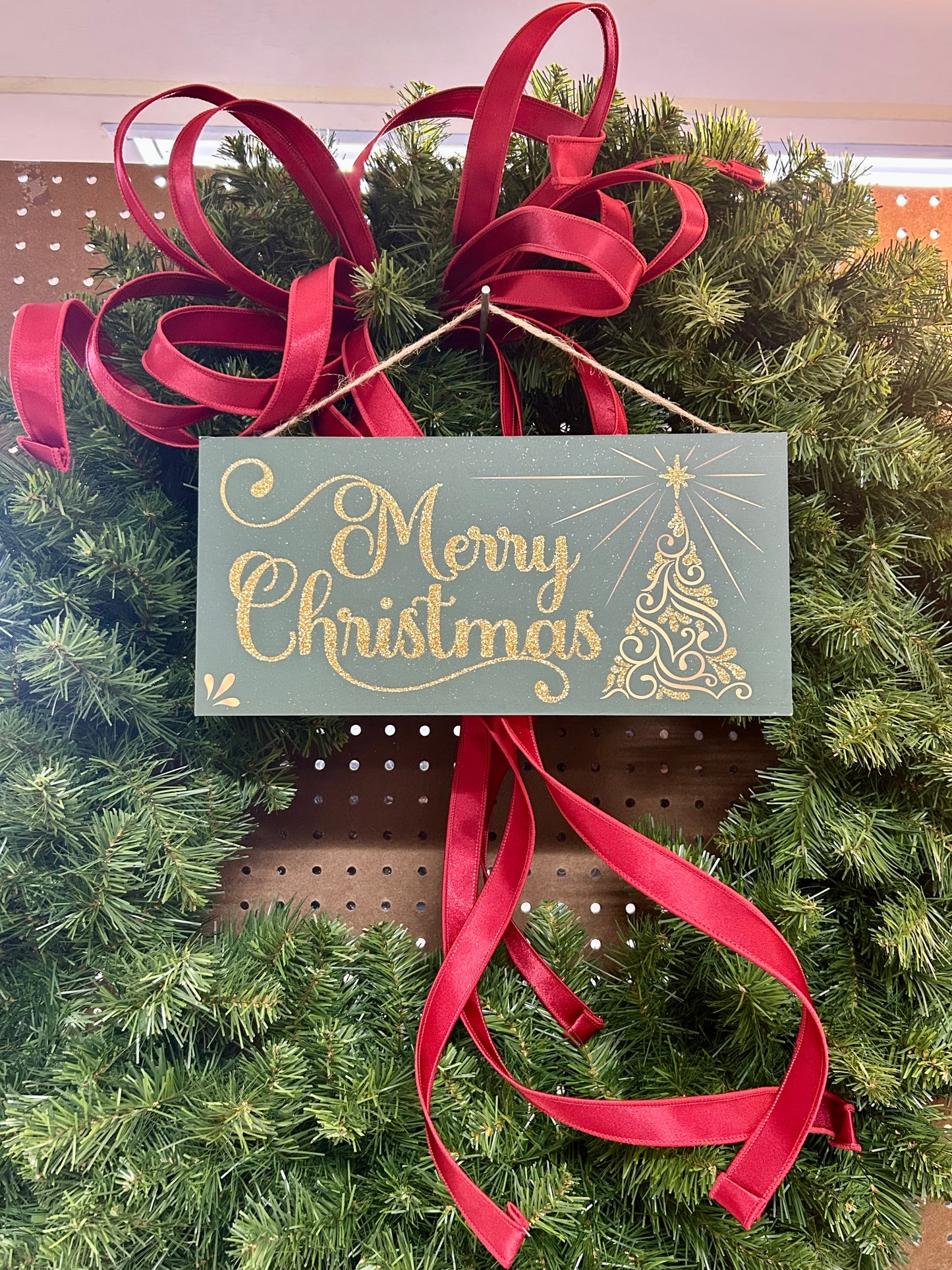 12.5 Inch Hunter Green And Gold Glitter Christmas Swirl Tree Sign