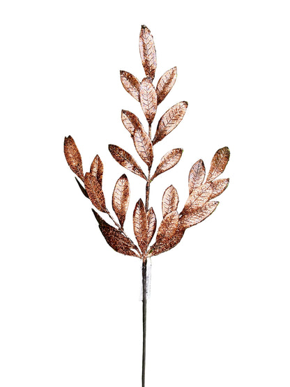 26 Inch Coffee Metallic Bay Leaf Spray