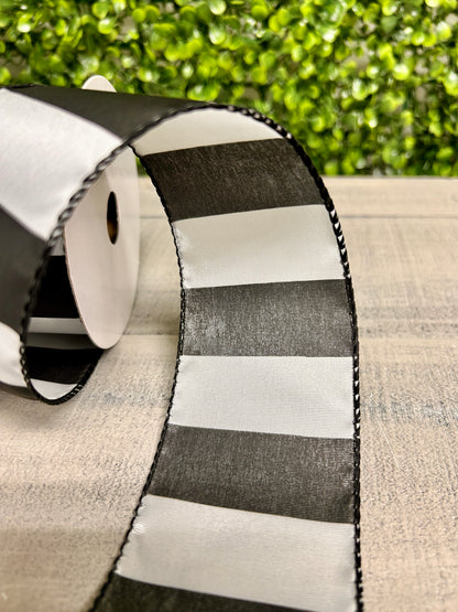 2.5 Inch By 10 Yard Black And White Horizontal Stripes Ribbon