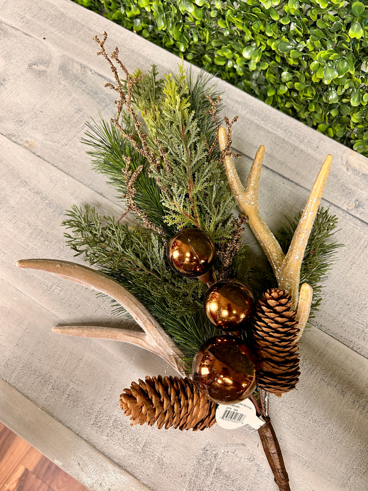 22 Inch Brown And Green Antler Cone Pine Spray