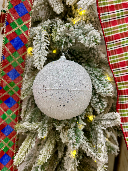 4 Inch White Sequin Ball Ornament