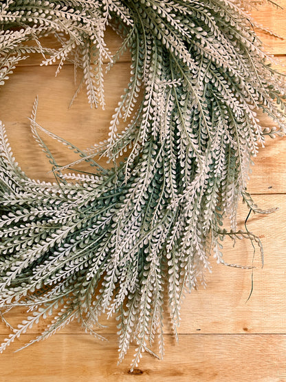 24 Inch Frosted White Round Bead Grass Wreath
