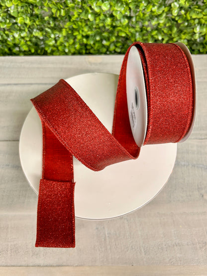 1.5 Inch By 10 Yard Burgundy Fine Glitter On Royal Ribbon