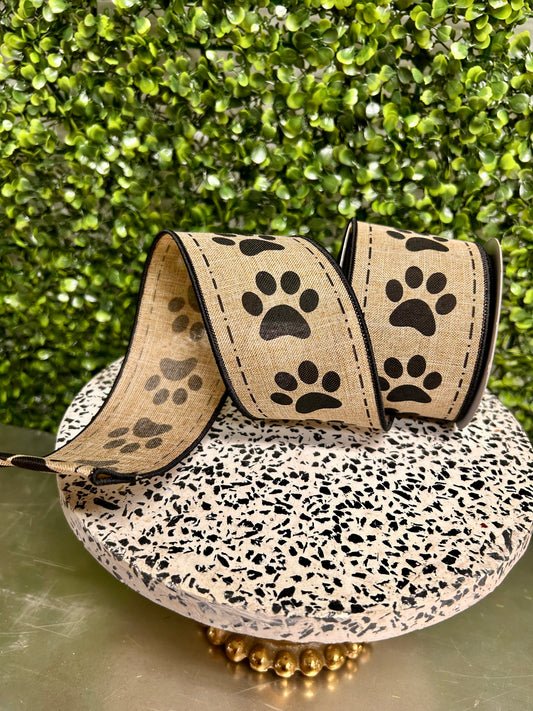 2.5 Inch By 10 Yards Paw Prints On Royal Ribbon
