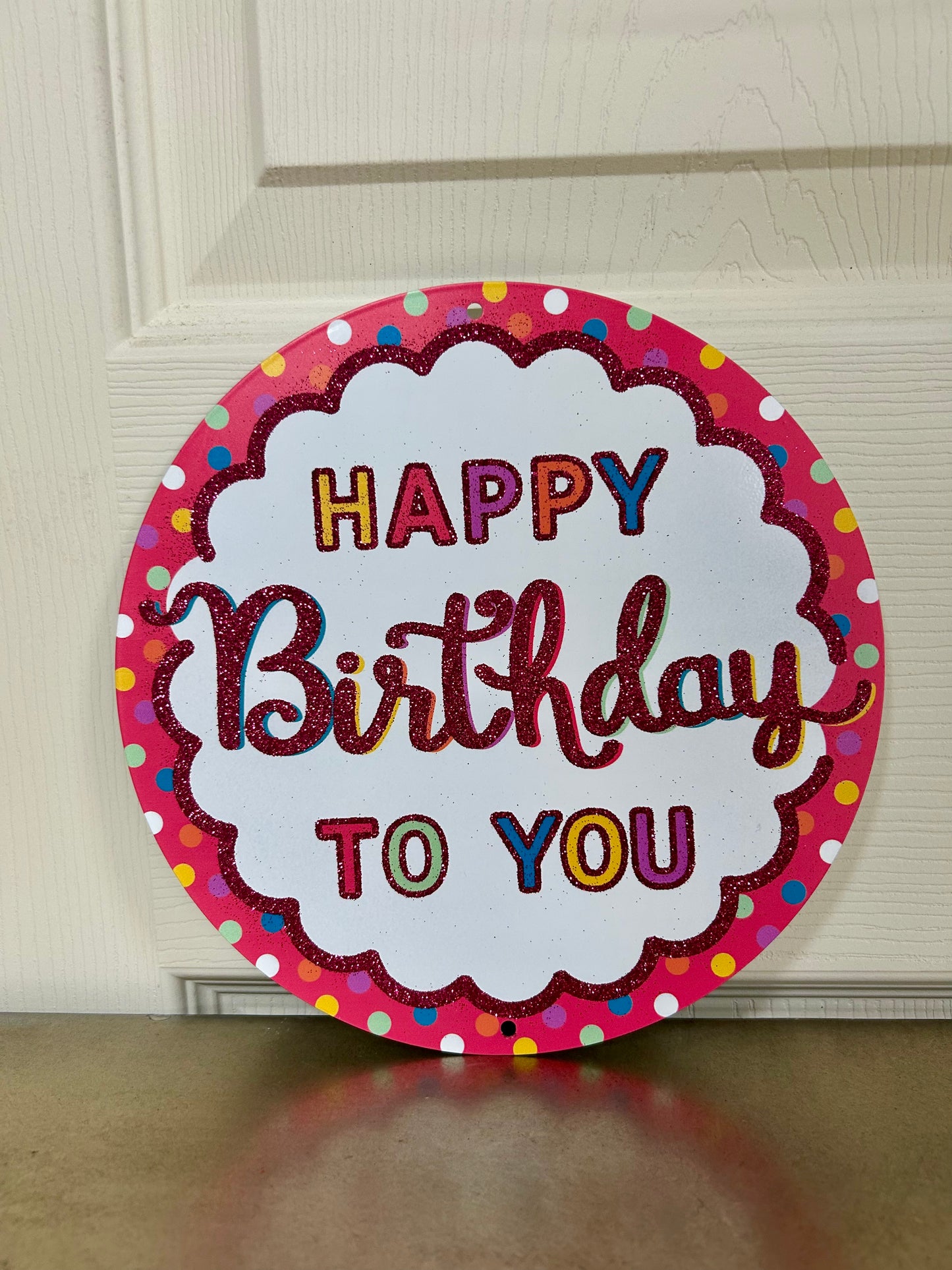 8 Inch Metal Glitter Happy Birthday Sign