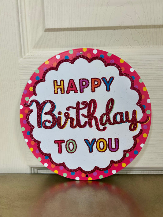 8 Inch Metal Glitter Happy Birthday Sign