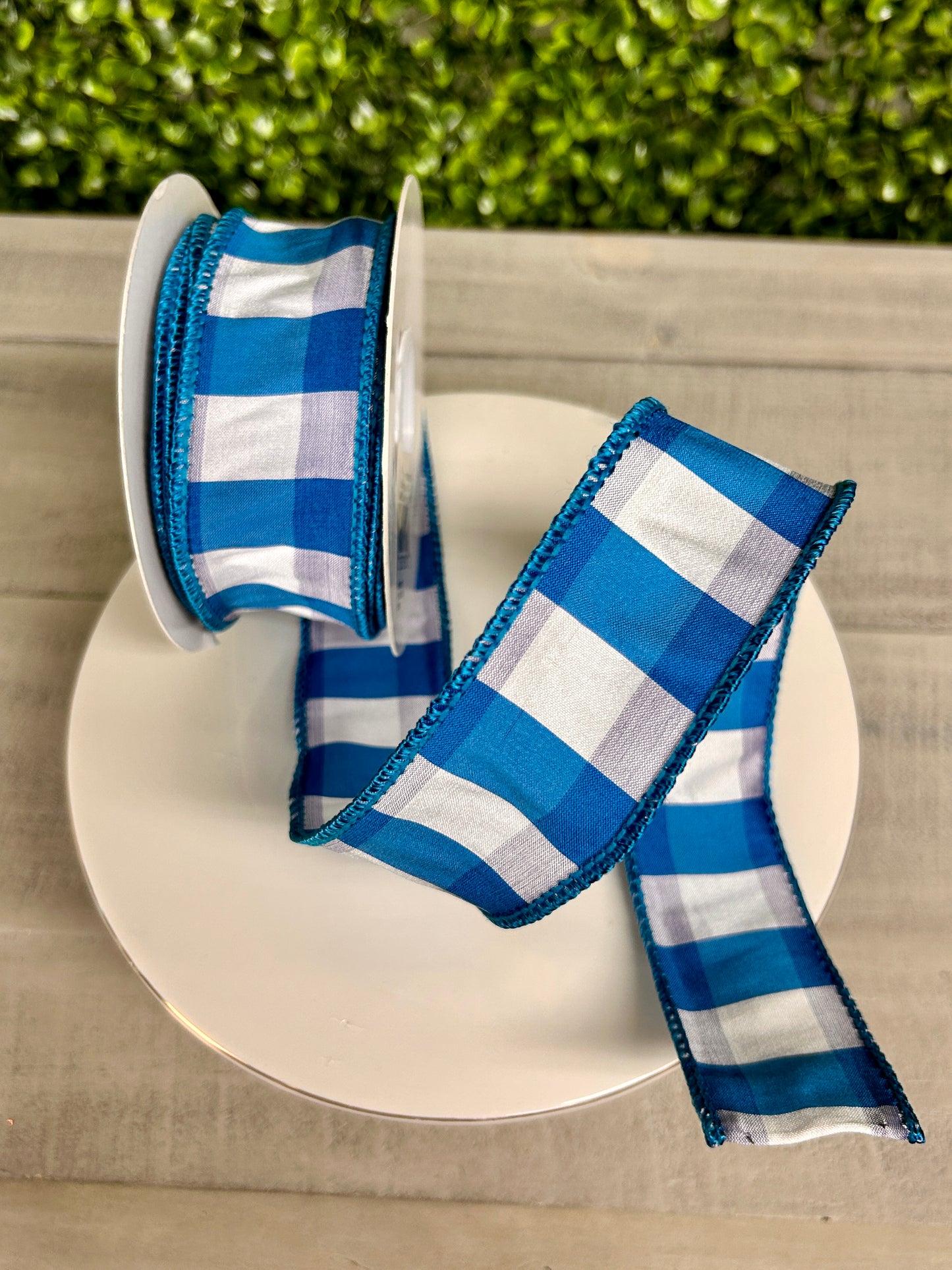 1.5 Inch By 10 Yard Royal Blue And White Grand Check Ribbon