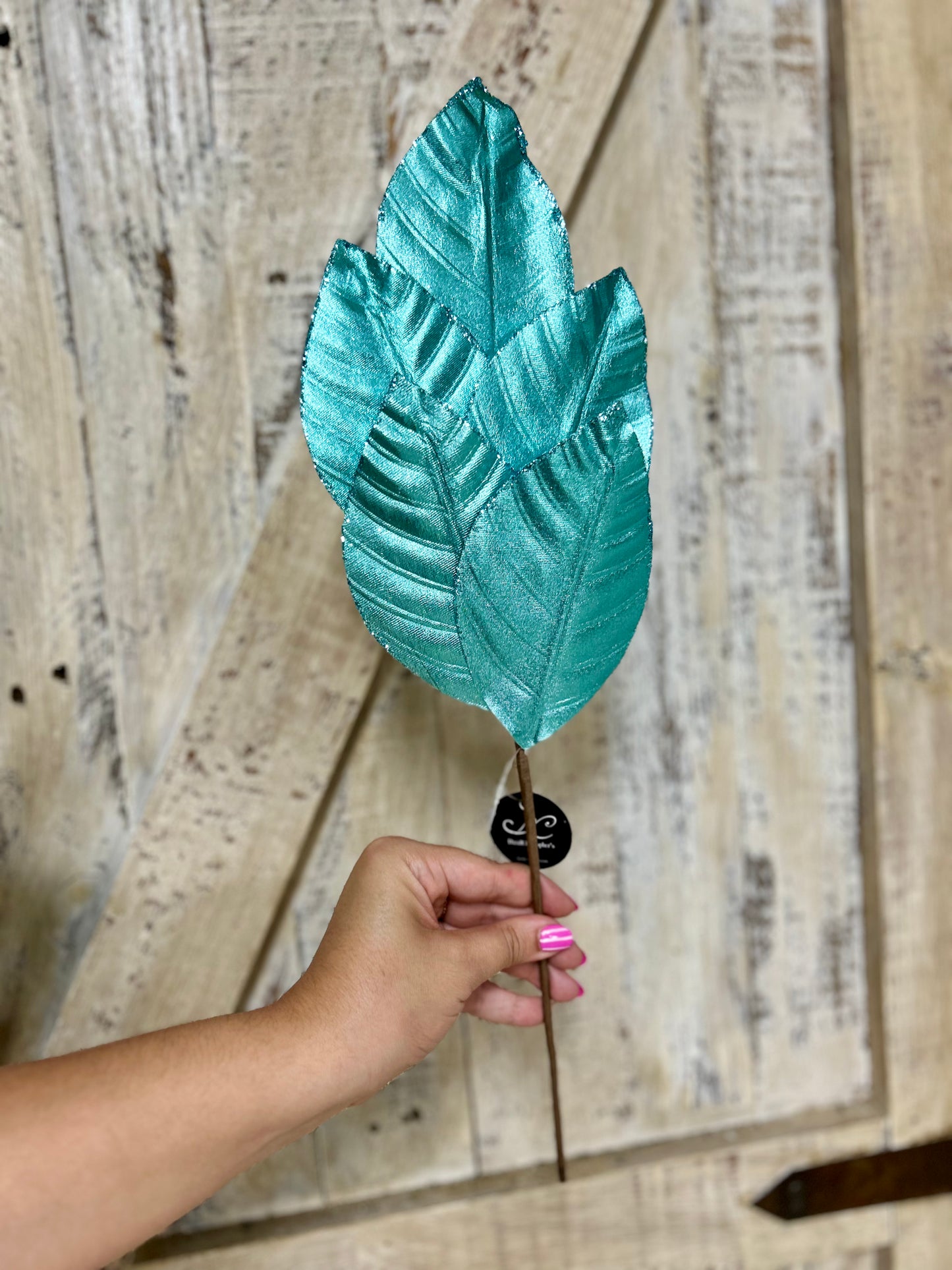 18.25 Ice Blue Wired Metallic Magnolia Leaf Spray