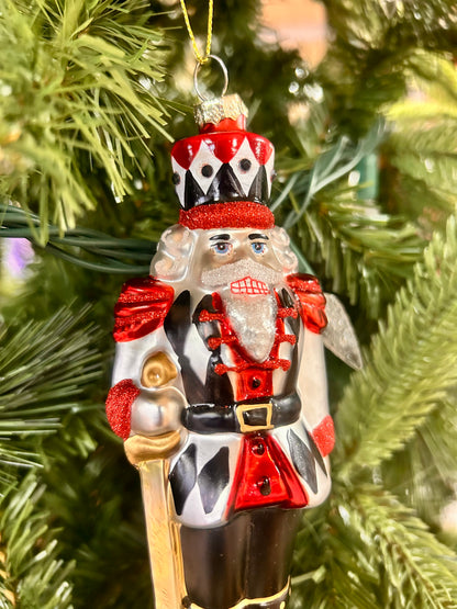 6.75 Inch Red And Black Brown Glass Soldier Ornament