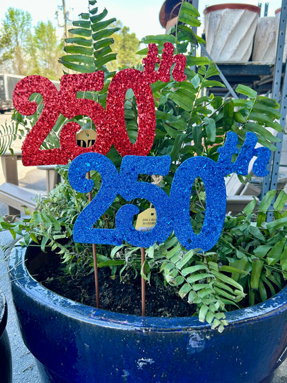 Set Of 2 All Glitter Americas 250th Birthday Metal Sign Stake