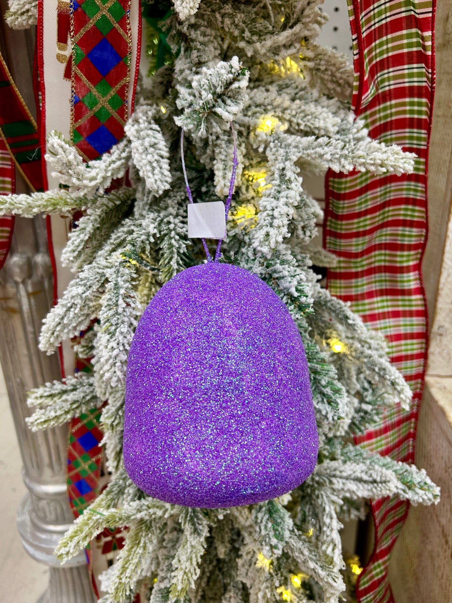 5 Inch Lavender Glitter Gumdrop Ornament