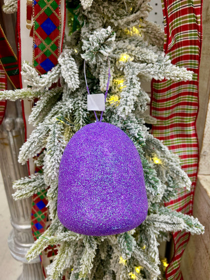 5 Inch Lavender Glitter Gumdrop Ornament
