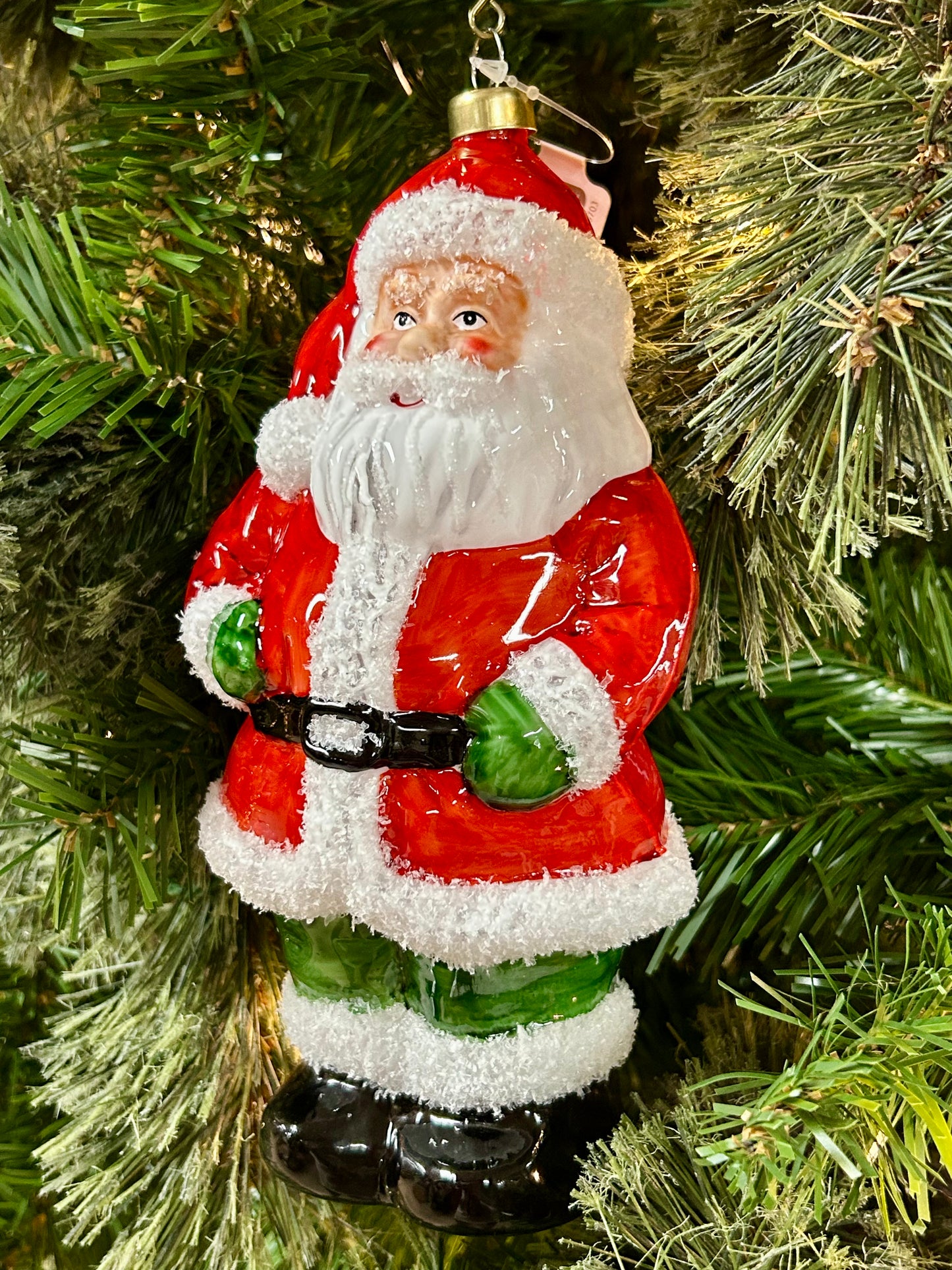 8 Inch Glass Santa Ornament