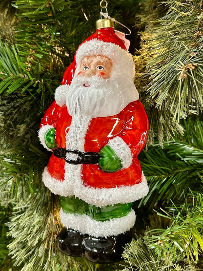 8 Inch Glass Santa Ornament