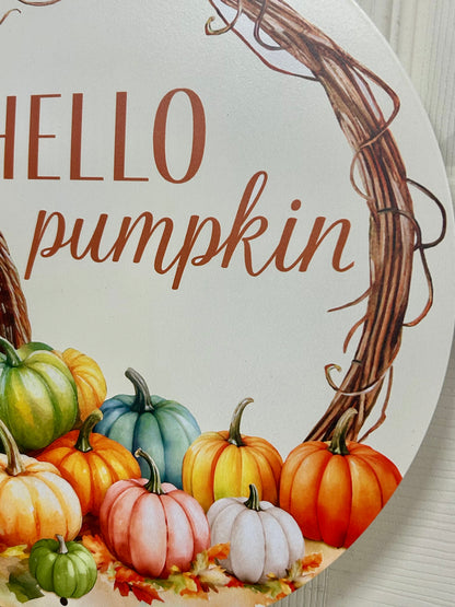 12 Inch Hello Pumpkin Metal Sign