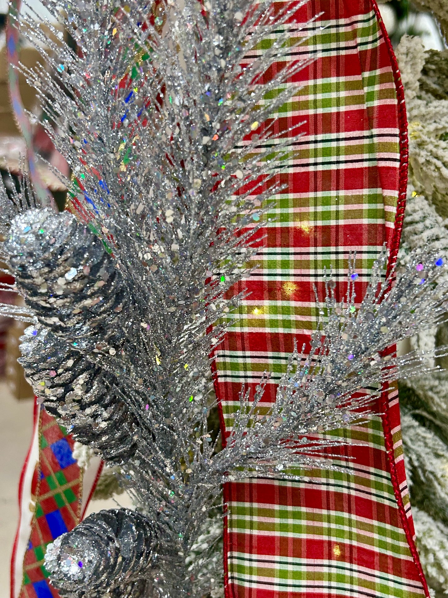 33 Inch Silver Glitter Pinecone Spray