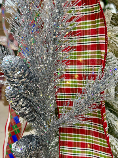 33 Inch Silver Glitter Pinecone Spray