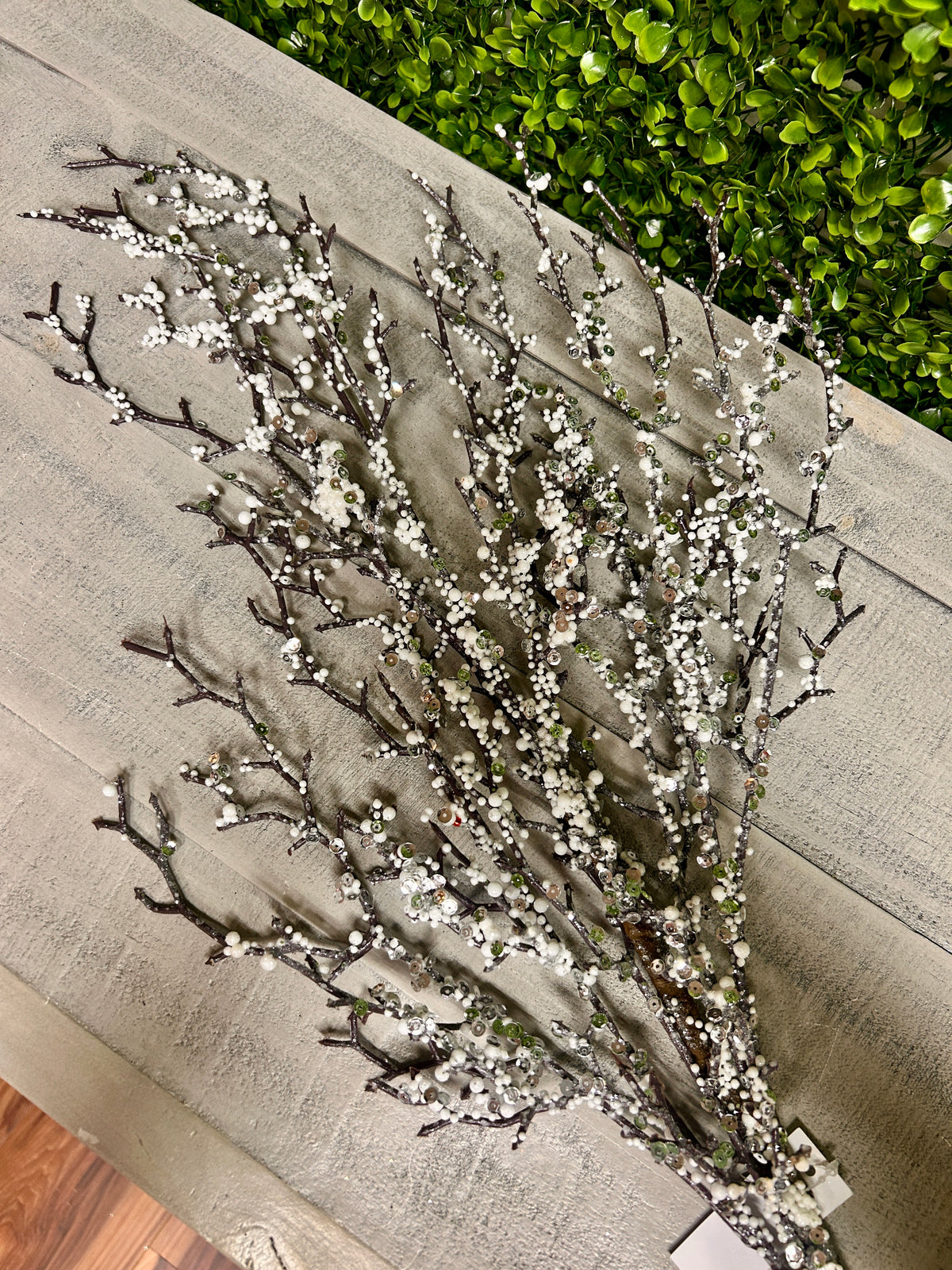 38.5 Inch White And Natural Snow Twig Spray