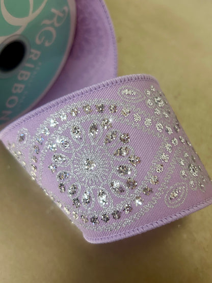 2.5 Inch By 10 Yard Lavender And Silver Deluxe Wavy Floral Ribbon