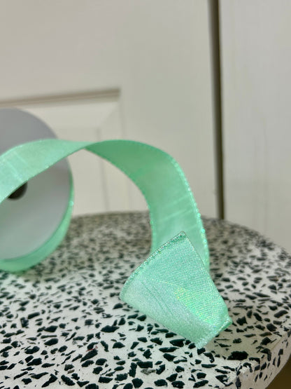 1.5 Inch By 10 Yard Mint Iridescent Solid Metallic Ribbon