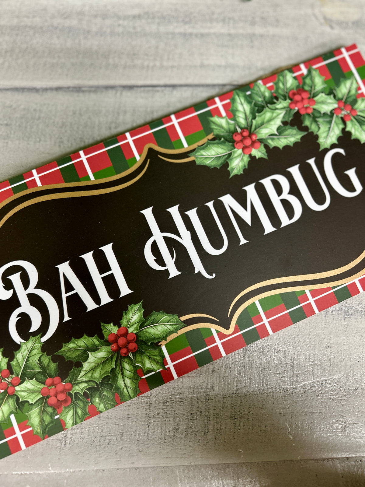 12.5 Inch Bah Humbug Plaid Wood Sign