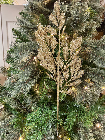 24 Inch Gold Peacock Glitter Sequin Fern Spray