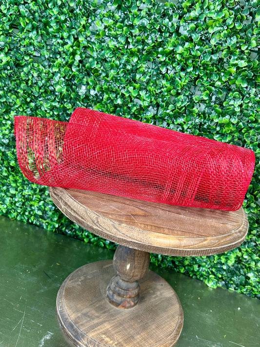 10.5 Inch By 10 Yard Red Faux Jute Border Stripe Mesh