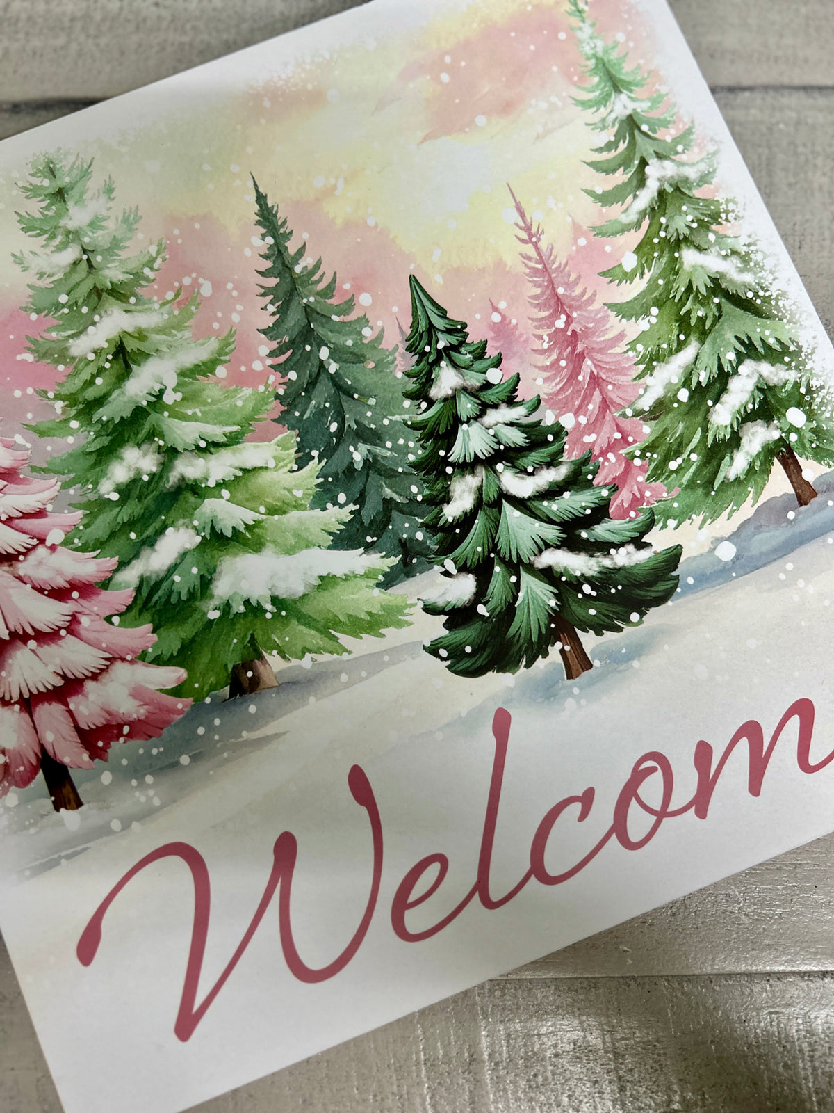 10 Inch Square Pastel Welcome With Trees Wood Sign