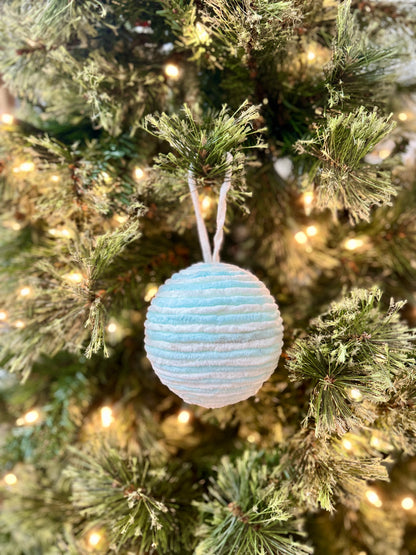 4.5 Inch Chenille Ball Ornament Blue And White