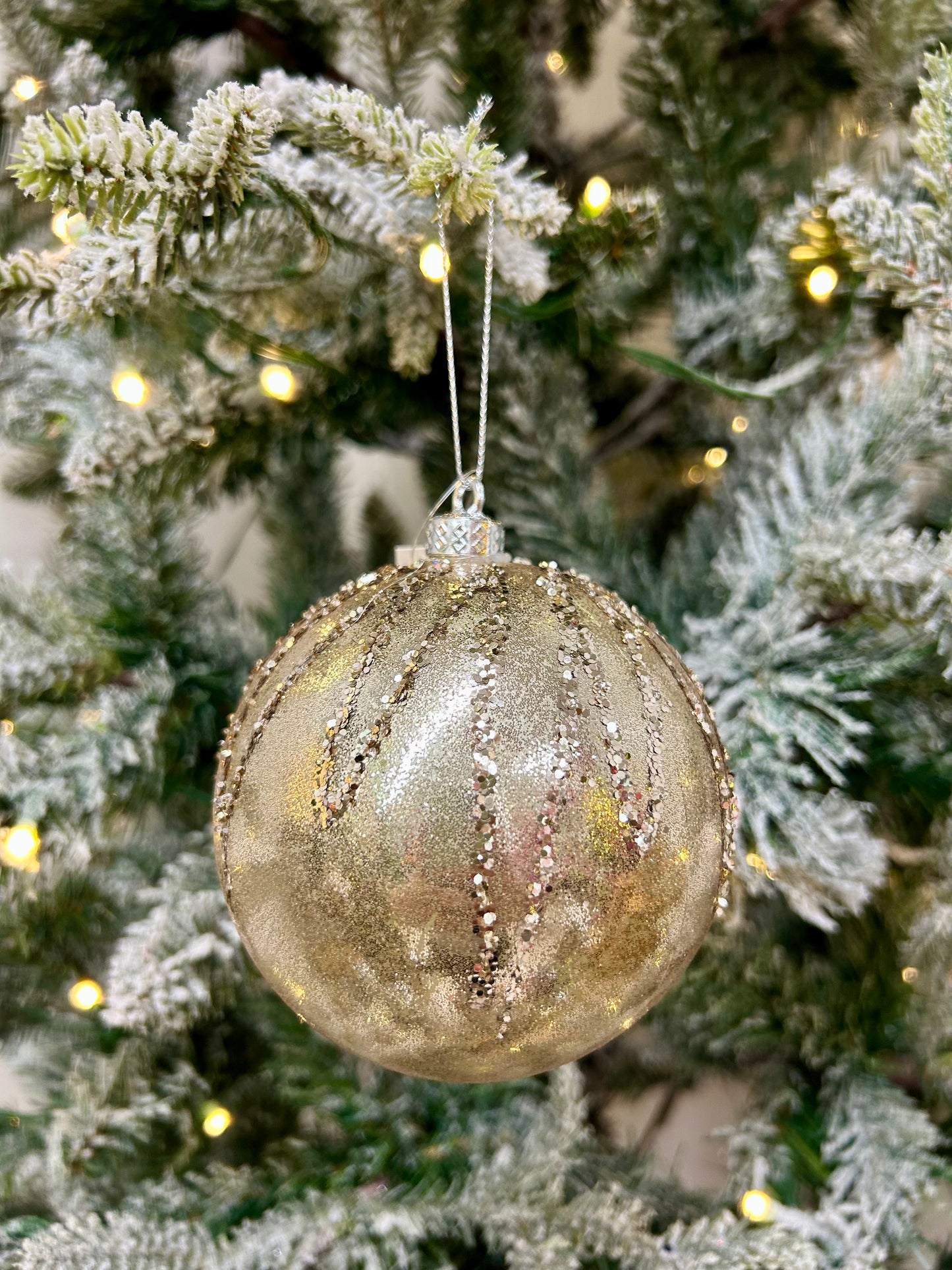4 Inch Champagne Glitter Ball Ornament