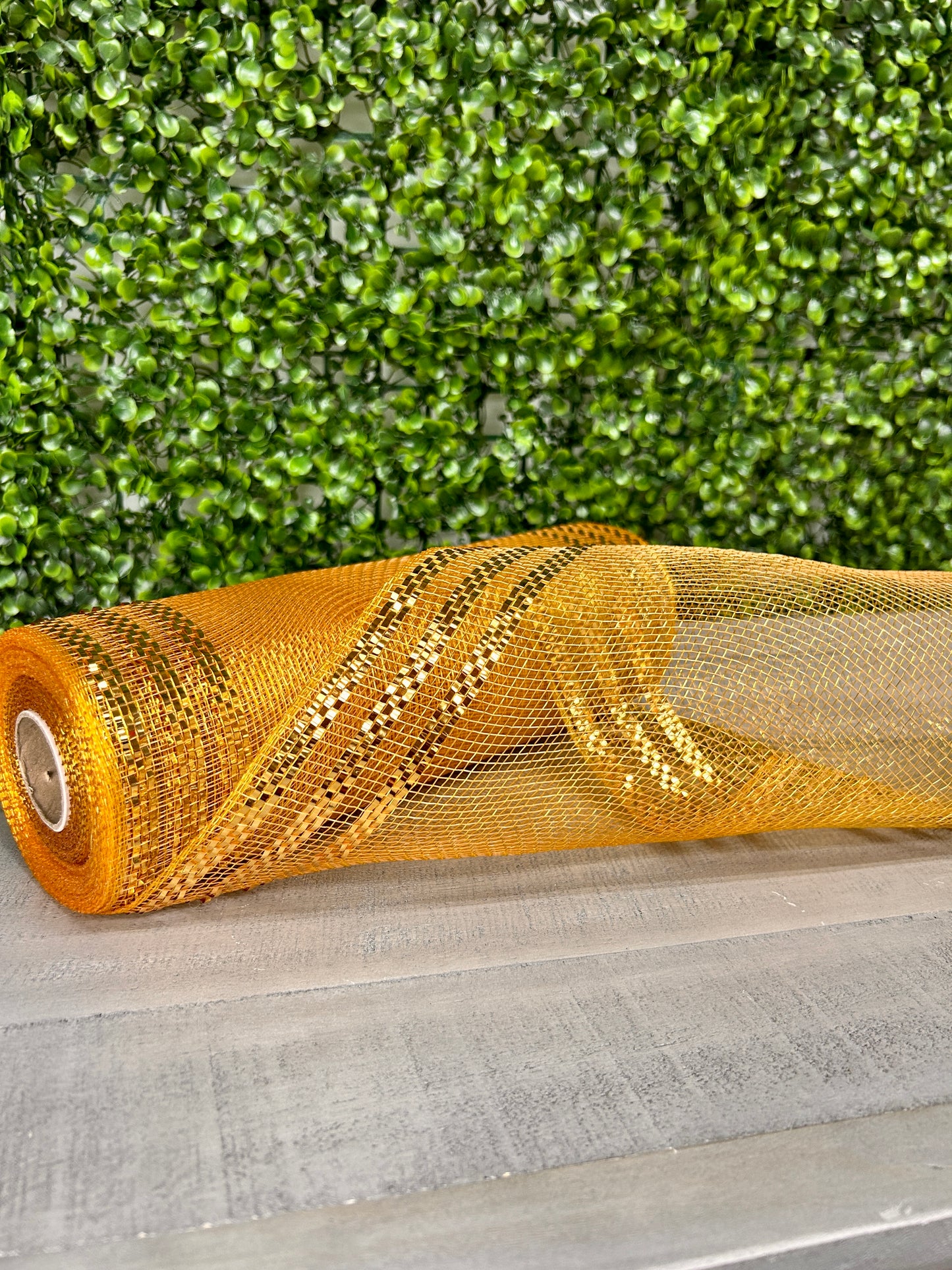 10 Inch By 10 Yard Brown And Gold Border Stripe Metallic Mesh