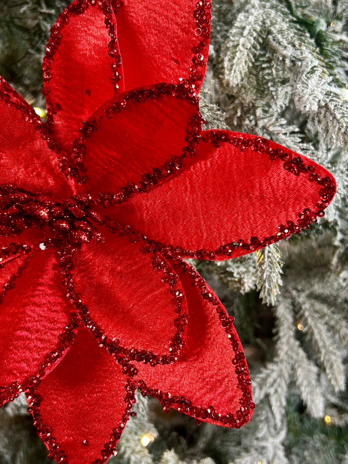 20 Inch Red Satin Glitter Poinsettia