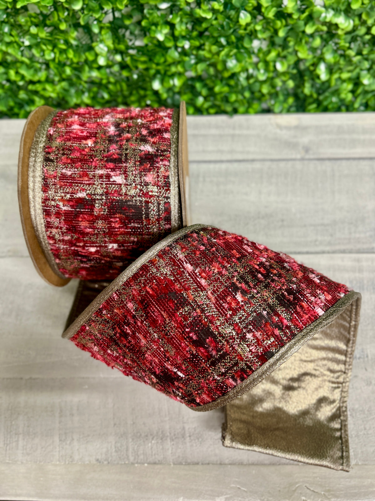 4 Inch By 10 Yard Hot Pink With Metallic Gold Backing Ribbon