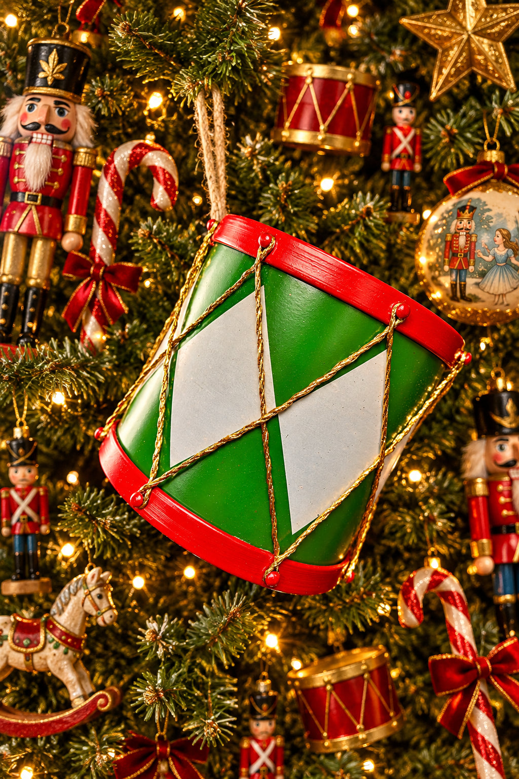 8 Inch Red Green And White Drum Ornament
