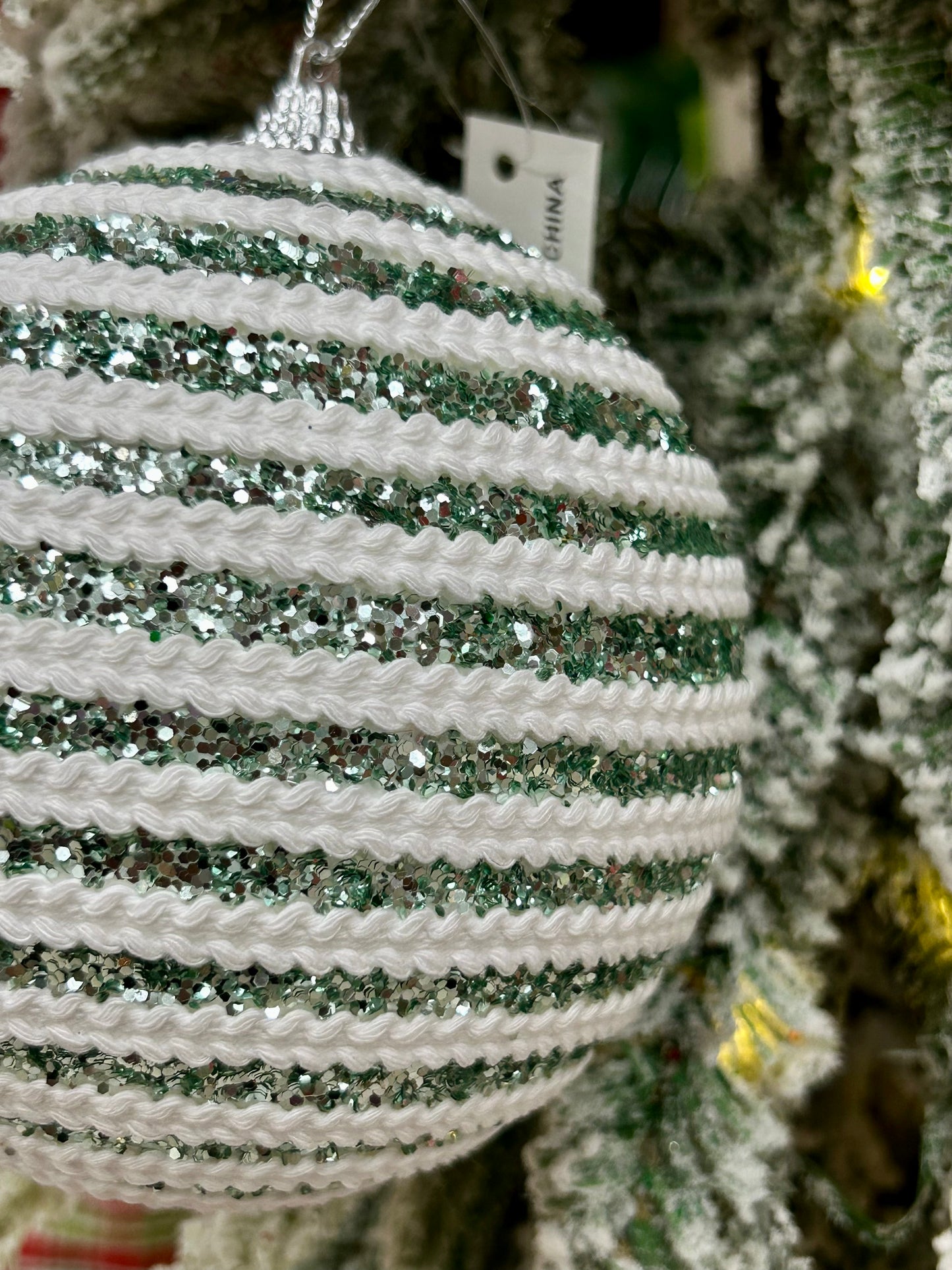5 Inch Mint And White Sequin Ball Ornament