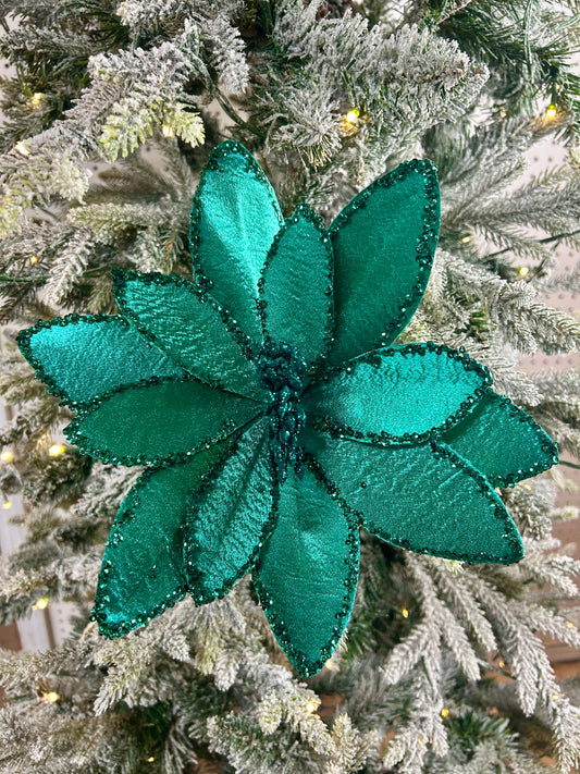 20 Inch Jade Green Satin And Glitter Poinsettia
