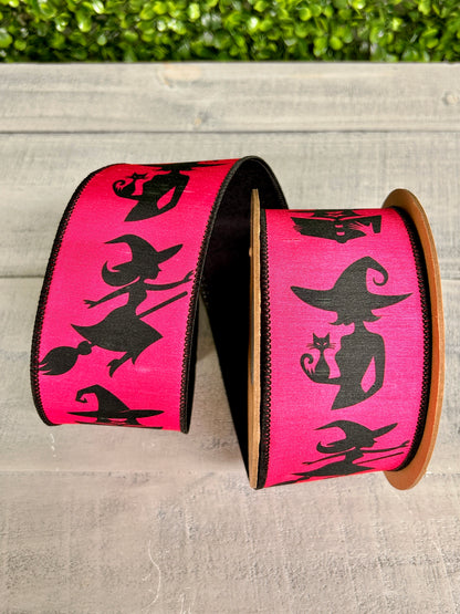 2.5 Inch By 10 Yard Pink And Black Witches With Black Backing Ribbon